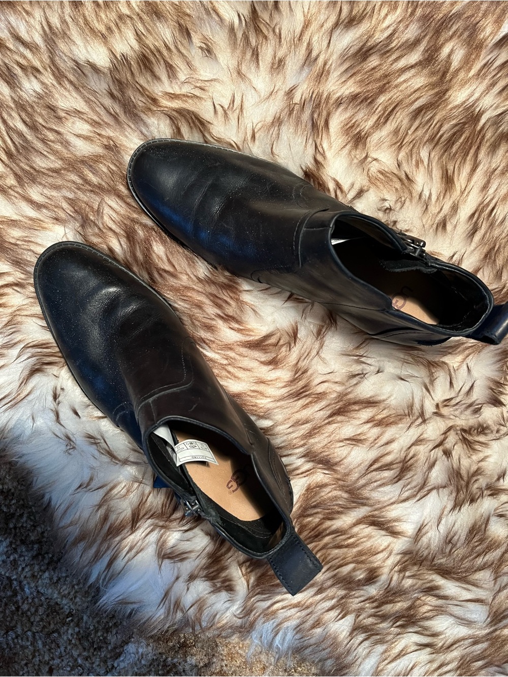 UGG Womens 8 Black Leather Side Zip Chelsea Ankle Boots Booties Waterproof